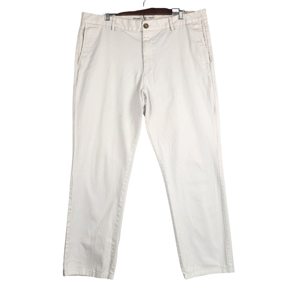 Old Navy Built-In Flex Straight Pants Men 40x32 White Khaki Chino